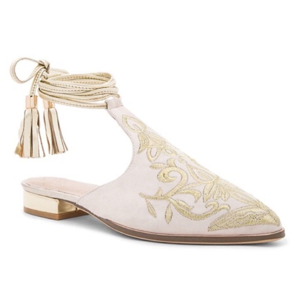 RAYE Kate Heel Mule Slip On Shoe Floral Embroidered Ankle Wrap Mule New Size 7.5